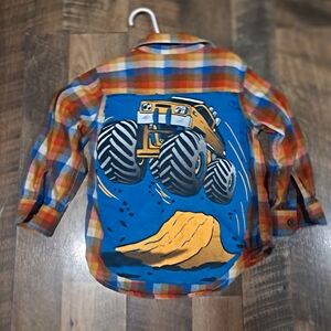 Upcycled Monster Truck Plaid Kids Shirt 3T
